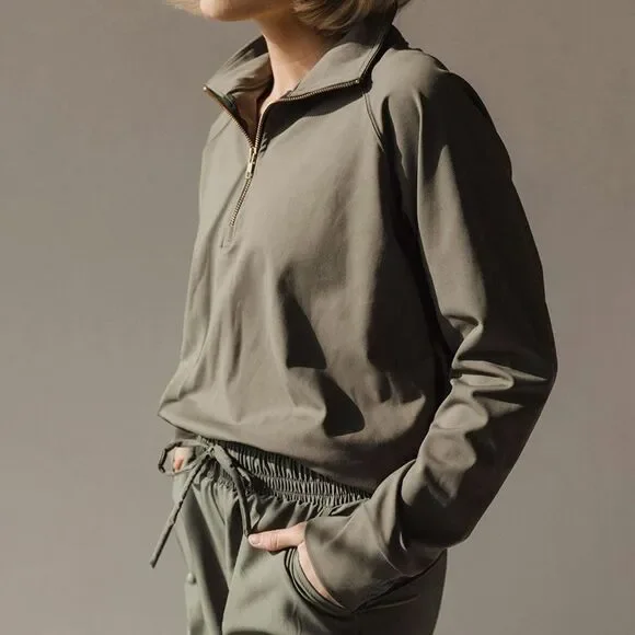 Albion Fit Gotta Run 1/4 Zip Pullover Olive Green Athletic Sweatshirt Sz Medium - Picture 9 of 16